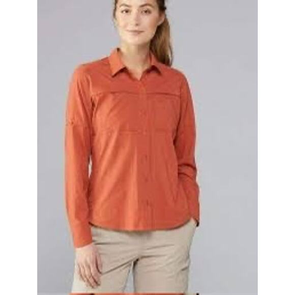 REI Co Op Tops - REI Co-op Sahara Hiking Shirt Women XS Orange Nylon Stretch Outdoor Gorpcore